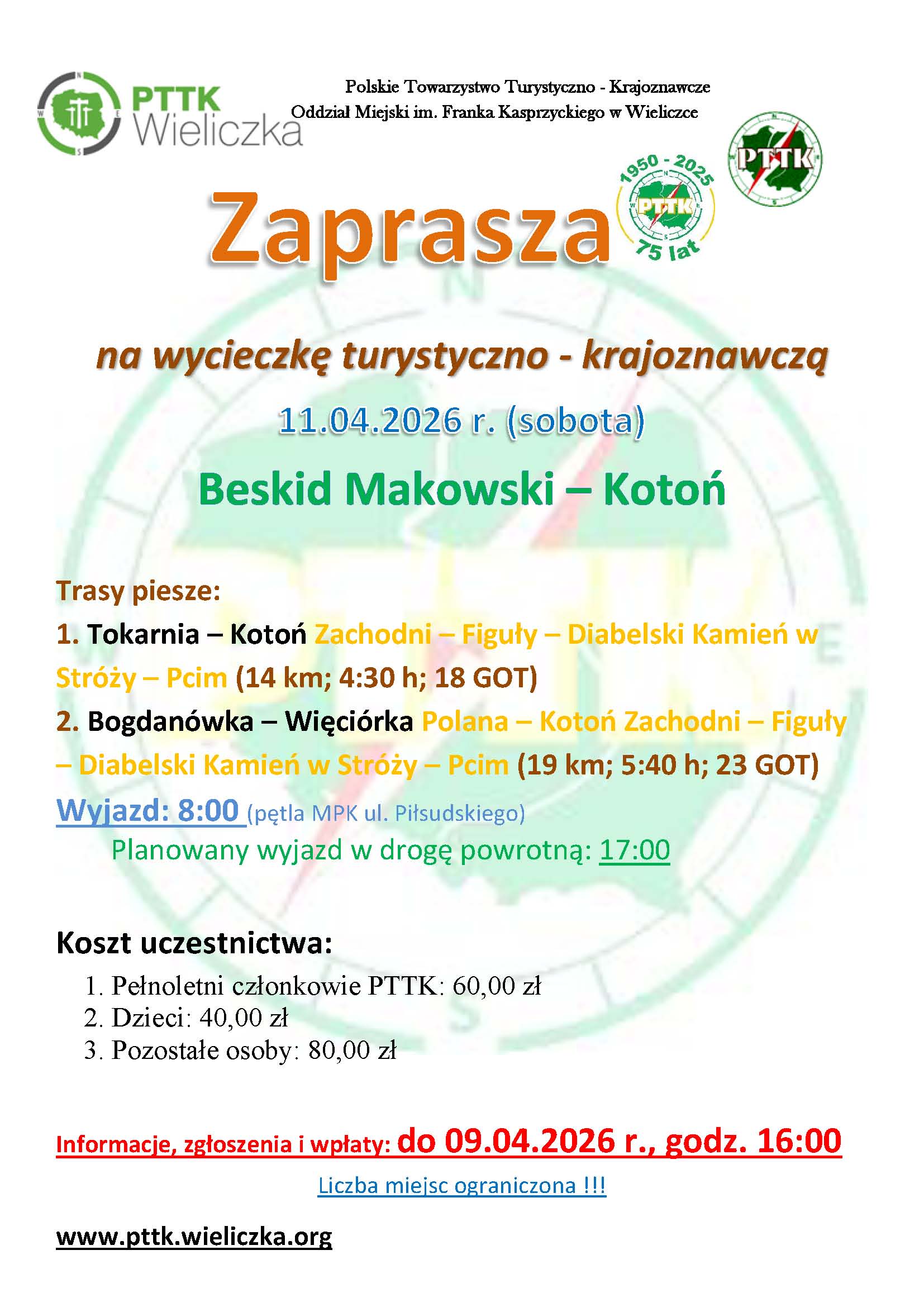 Zapraszamy na wycieczkę Beskid Makowski- Kotoń 11.04.2026 r.